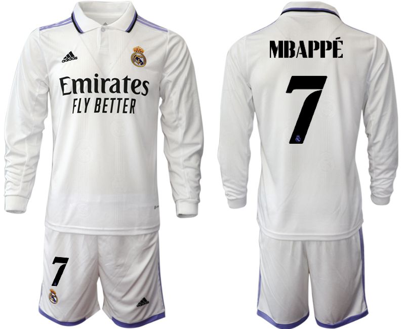 Men 2022-2023 Club Real Madrid home long sleeve white 7 Soccer Jersey1